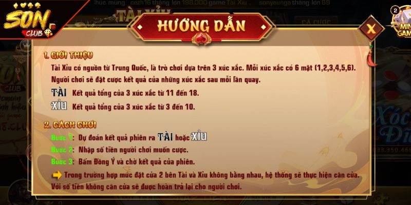 tai xiu luat choi Luật chơi cơ bản của Tài Xỉu SONCLUB cơ bản